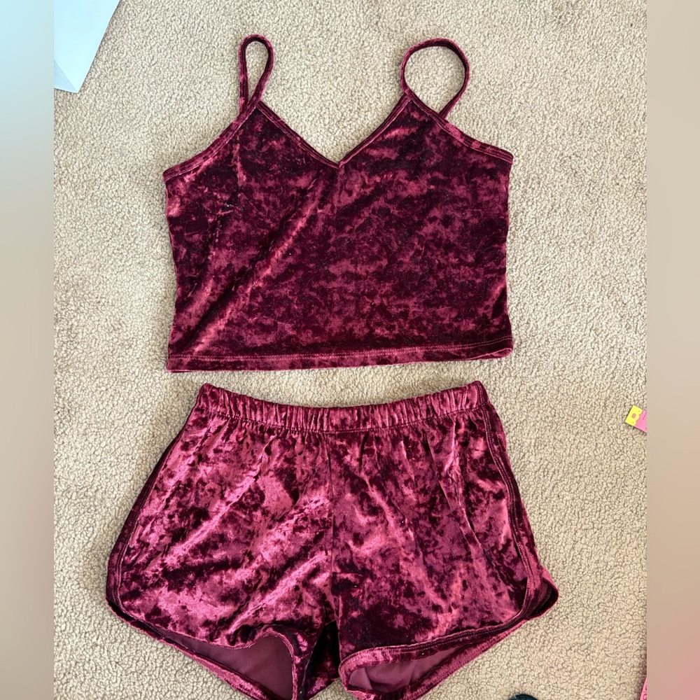 Burgundy Velvet Pajama Set - Picture 2 of 2